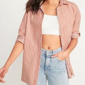 Old Navy Women’s The Boyfriend Shirt Striped Pink White Button-Up Pocket
